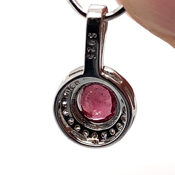 Red Tourmaline 1.00ct White Gold Finish Solid 925 Sterling Silver Pendant - Picture 3 of 7